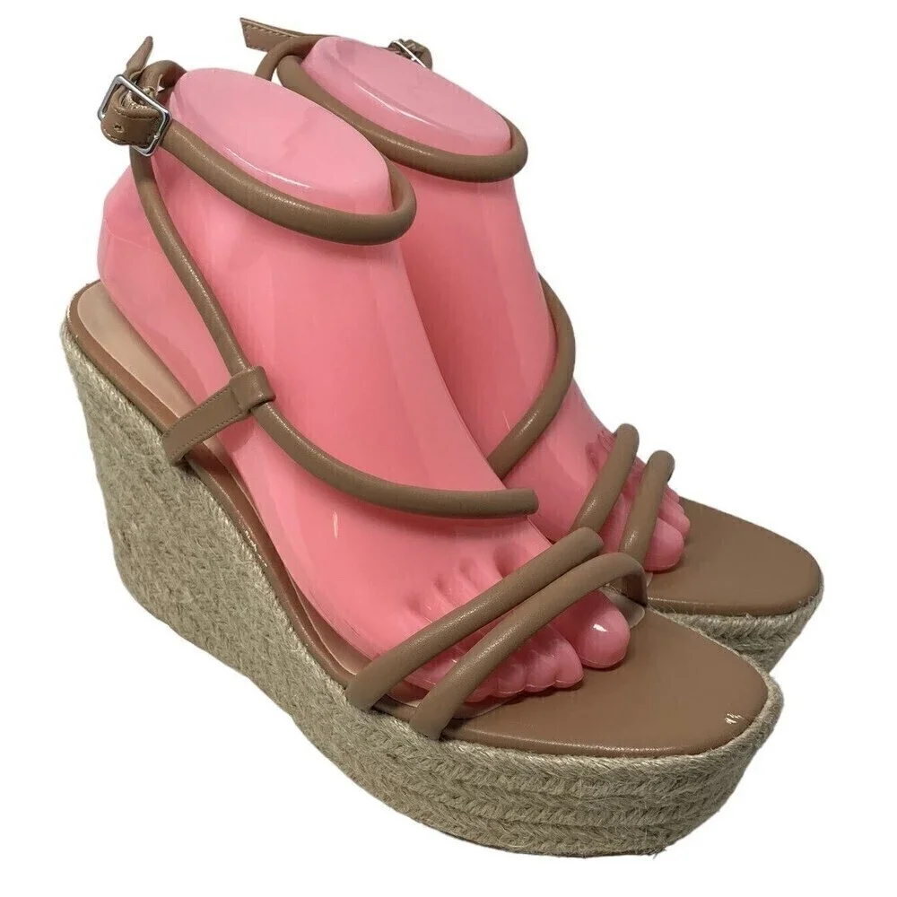 BP Nordstrom Cohan Espadrille Platform Wedge Sandal Heels Tan Size 10M NEW